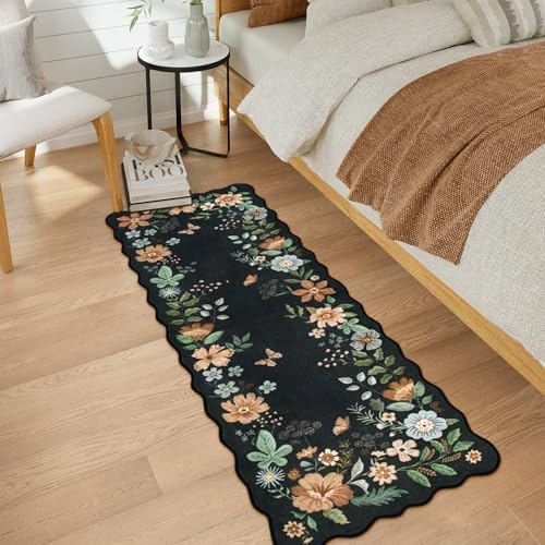 Lahome Floral Kitchen Runner, 2x5 Scalloped Washable Runner Rug Non Slip - Image 3