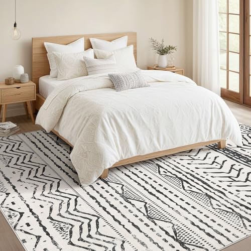 Nakagishi Black Rug Living Room Rugs: 10x14 Machine Washable Boho Large Neutral Modern Soft Moroccan Stain Resistant Indoor Floor Non Slip Accent Carpet for Bedroom Nursery Kids Playroom Office - Image 5