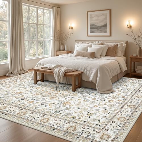 10x12 Area Rugs Living Room: Washable Boho Rug for Bedroom Beige - Image 3