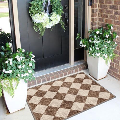 Front Door Rug - 2x3 Brown Beige Checkered Diamond Entry Rug - Image 4