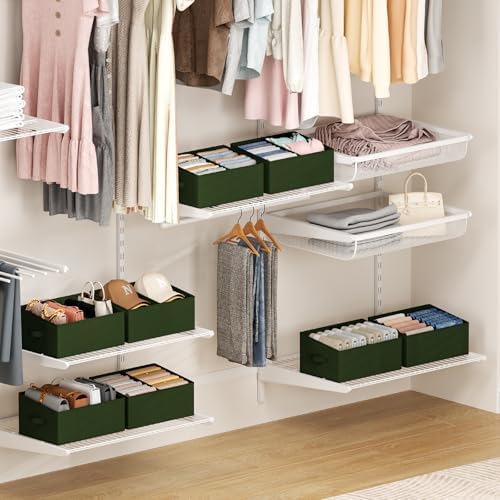 DIMJ Large Closet Shelf Organizer Bins 8 Packs with Handles and Divider, Fabric Trapezoid Storage Baskets, Foldable Clothes Containers Box for Shelf, Towel, Book, Toy, Purse, Hats, Green - Image 6