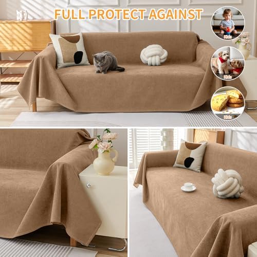 Deep Dream Cat-Scratch Resistant Couch Cover, Waterproof Sofa Cover for 3 Cushion Couch Washable, Pet Friendly Couch Protectors Anti Slip Thickened Sofa Slipcovers for Dogs Pets, 71" x 134", Brown - Image 4