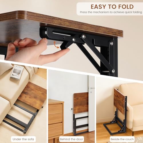 Folding Side Table, Adjustable C-Shaped End Table for Couch, Metal Frame TV Tray Table for Sofa Living Bedroom Bedside Coffee Small Spaces (Brown, 23.6" L x 15.8" W) - Image 4