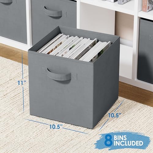 Storage Cubes Pack Of 8 - Standard Size Cube Storage Bin 10.5x10.5x11 With Dual Handles For Easy Carrying- Fabric Storage Bins Collapsible (Grey) - Image 2