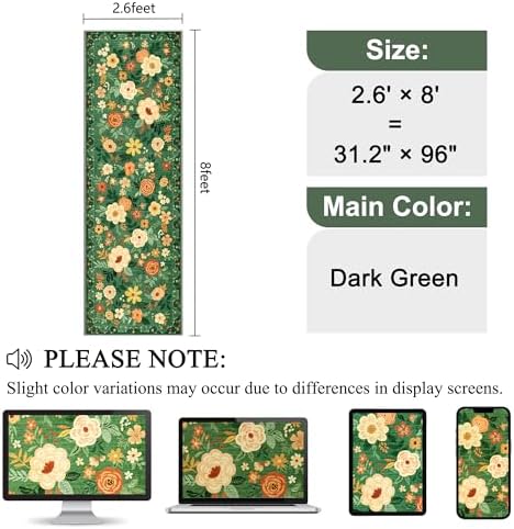 DUKINO 2.6x8 Runner Rug, Washable Rug for Hallway Non Slip, Dark Green - Image 2