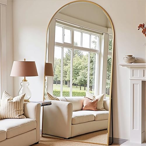 78''x38'' Oversized Full Length Mirrors, Arched Floor Mirror with Stand, Full Body Large Standing Mirror/Leaning/Hanging Wall Mounted for Living Room, Bedroom, Gold - Image 2