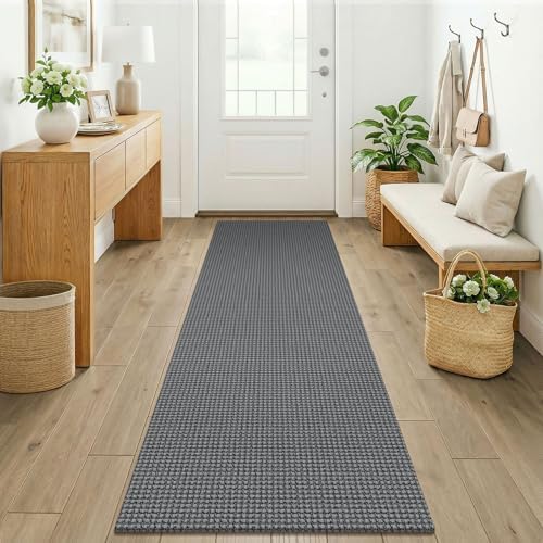 KOZYFLY Woven 2x7 Washable Kitchen Runner Rug, Non Slip Runners for Hallway, Cotton Entryway Runner, Braided Floor Carpet for Entry, Kitchen, Bedside, Hall, Grey/Dark Grey by KOZYFLY