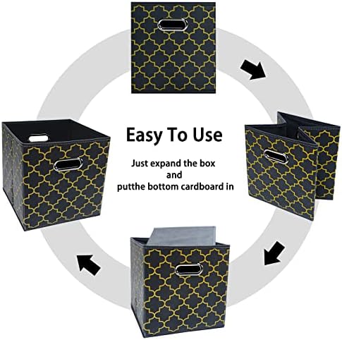 Black Foldable Storage Cubes Bins , Fabric Storage Box Cubes Organizer Baskets with Dual Handles for Home Organizer Grey Gold - Image 6