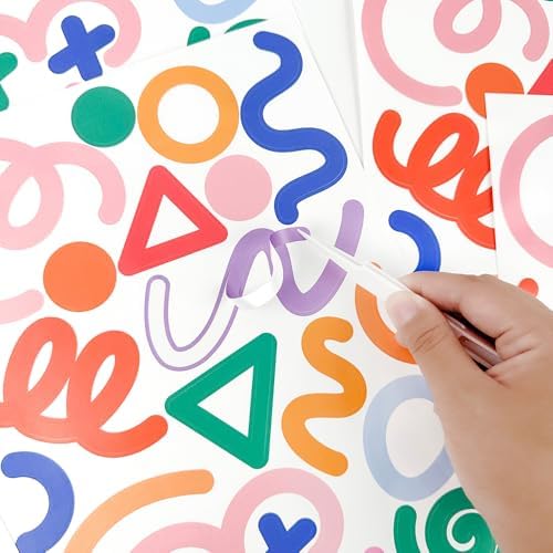 200 PCS Peel & Stick Removable Colorful Abstract Geometric Wall Decals | 10 Sheets Vinyl Wall Stickers in Mixed Size Shapes (1.8–5.7 in) for Nursery, Kids Room, Bedroom, Playroom & Home Decor - Image 5