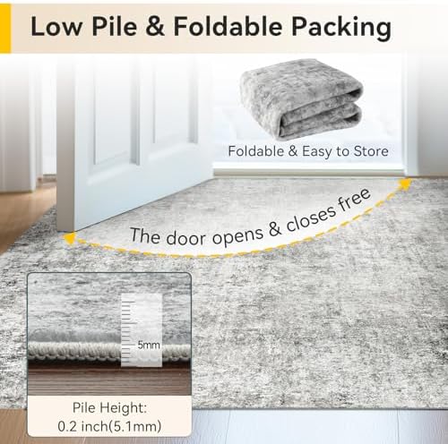 RELEANY Washable 10'x14' Abstract Area Rug for Living Room Gray White - Image 6