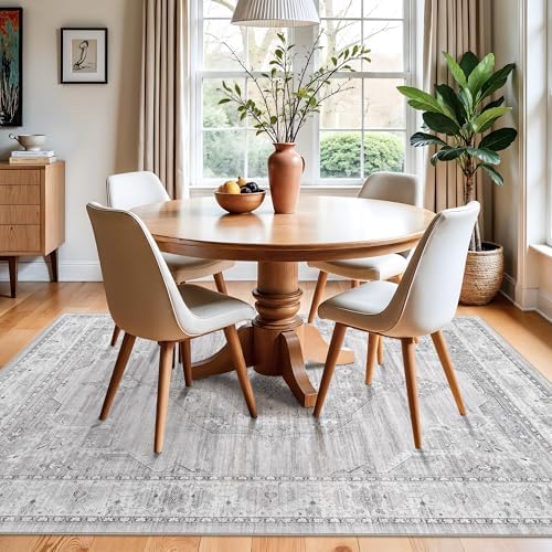 Washable Area Rugs 5x6 Entryway: Soft Ultra Thin Low Pile Mat Machine Washable Indoor Doormat Lightweight Entry Rug Anti Slip Backing Rugs for Living Room Bedroom Kitchen 5'x6' Light Grey - Image 3