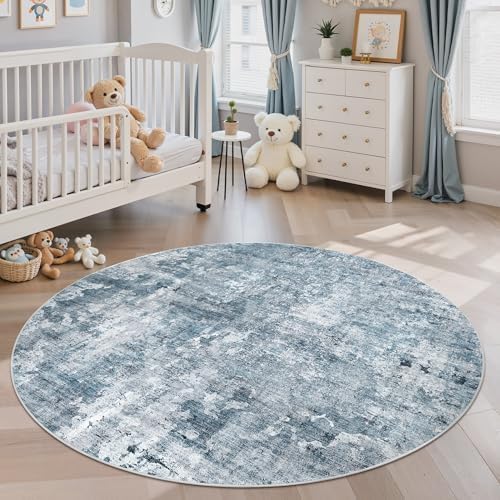Soalmost Abstract 6x6 Round Rug 6ft Circle Living Room Rugs, Blue/Grey - Image 3
