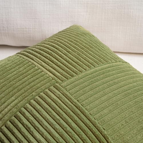 Fancy Homi 2 Packs Moss Green Samll Decorative Throw Pillow Covers 12x12 Inch with for Couch Bed Sofa, Rustic Farmhouse Boho Home Decor, Soft Corss Patchwork Corduroy Square Cushion Case 30x30 cm - Image 3