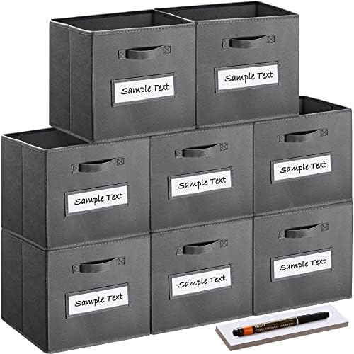 13x13x13 storage cube bins(Set of 8) Fabric storage cubes with 8 Labels Window Cards & a Pen, storage cubes 13x13, Collapsible 13 inch cube storage bins, Cubby Organizer Boxes, Gray by Artsdi