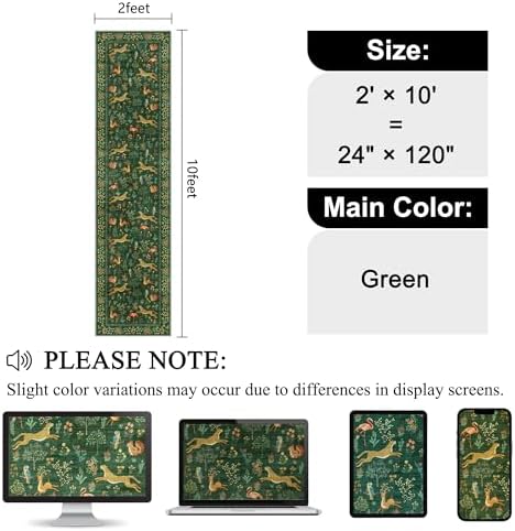 DUKINO 2x10 Kitchen Runner Rug, Soft Non Slip Animal Washable Rug, Green - Image 2