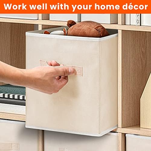Criusia Storage Cubes - 11 Inch Heavy Duty Fabric Storage Bins for Shelves Closet Cube Organizer - 8 Pack Collapsible Cube Storage Bins Baskets for Clothes Blankets Toys - Nursery Organization (Beige) - Image 5