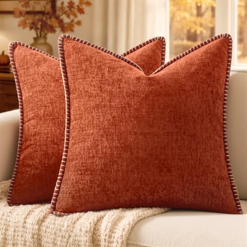 MIULEE Fall Decorative Couch Throw Pillow Covers 16x16 Inch Rust 2 Pack by MIULEE