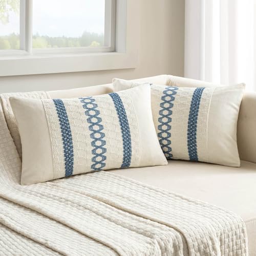 MIULEE Set of 2 Blue Boho Decorative Lumbar Pillow Covers 12x20 Inch by MIULEE