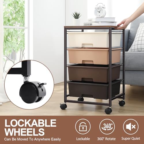 SYKIARIOL Utility Cart with 4 Drawers, Brown - Image 6