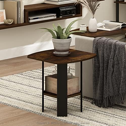 Furinno Simple Design End Side Night Stand/Bedside Table with Bin Drawer, Amber Pine/Black (Pack of 3) - Image 2