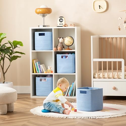 UBBCARE Storage Cubes 11 Inch, Cotton Rope Woven Baskets for Organizing, Cube Storage Bin for Baby Nursery, 2-Pack Square Toy Storage Baskets for Shleves Organizer, Closet, Kidsroom, Blue - Image 3