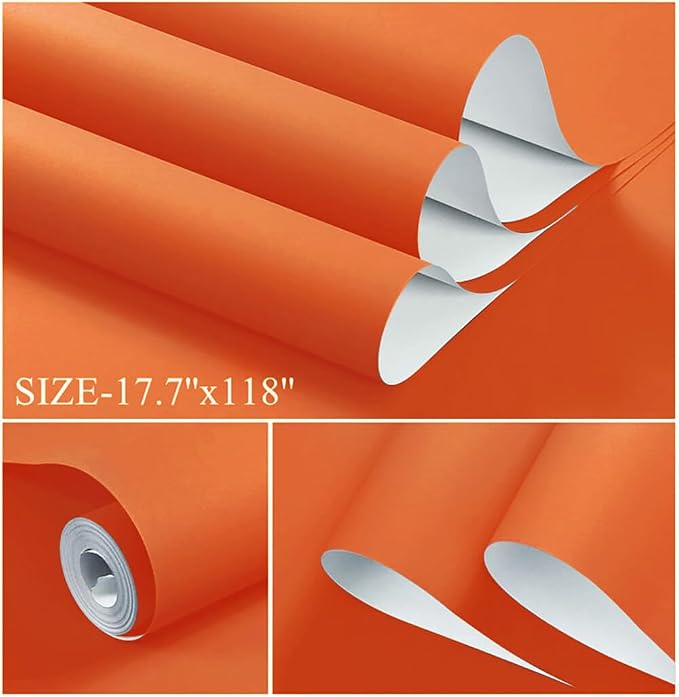 Dimoon 118''x17.7'' Orange Peel and Stick Wallpaper Contact Paper Modern Self Adhesive Wall Paper Removable Renter Friendly Textured Solid Color Shelf Vinyl Roll (118''x17.7'',Tropical Orange) - Image 2