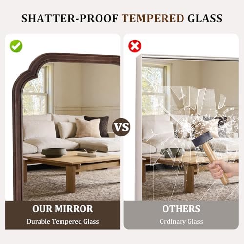 WallBeyond 20" x 30" Rounded Corner Arch Wall Mirror with Wood Frame for Entryway, Living Room or Bedroom Home Decor - Light Woodgrain [20" x 30" Walnut] - Image 6