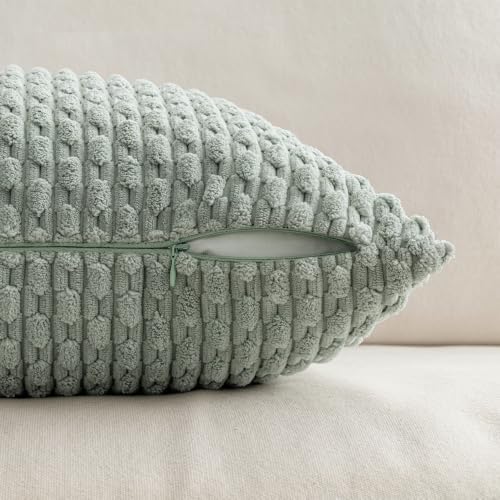MIULEE Decorative Throw Pillow Covers 20x20 Greyish Green Textured Corduroy - Image 7
