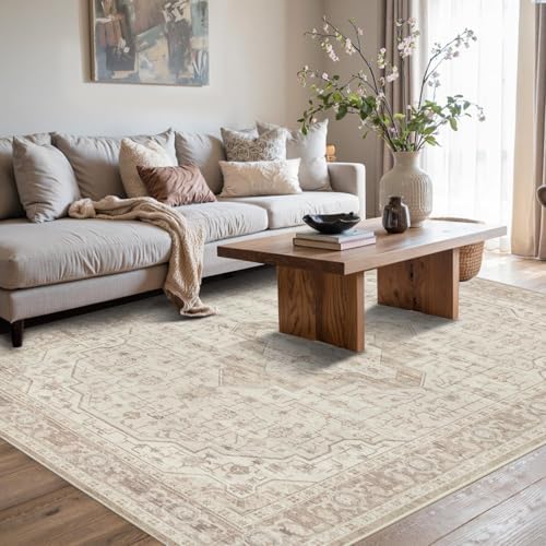 Rugxara 5X7 Washable Area Rug for Living Room, Vintage Neutral Beige - Image 3