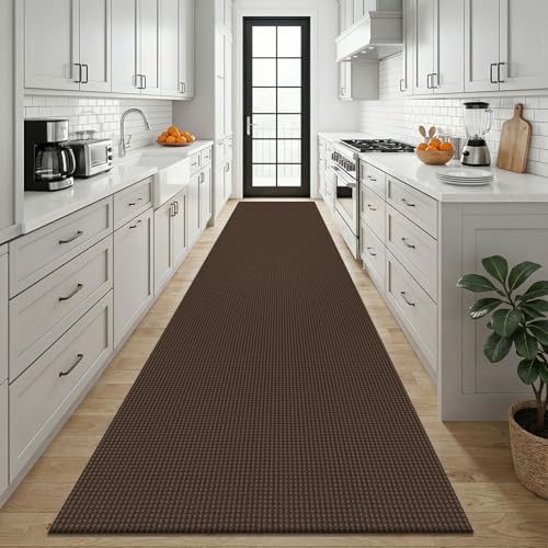 KOZYFLY Cotton 3x12 Runners Rugs for Hallway, Long Washable Runner Rug, Woven Non Slip Kitchen Runner, Braided Entryway Rug, Floor Carpet for Entry, Aisle, Hall, Brown/Dark Brown - Image 2