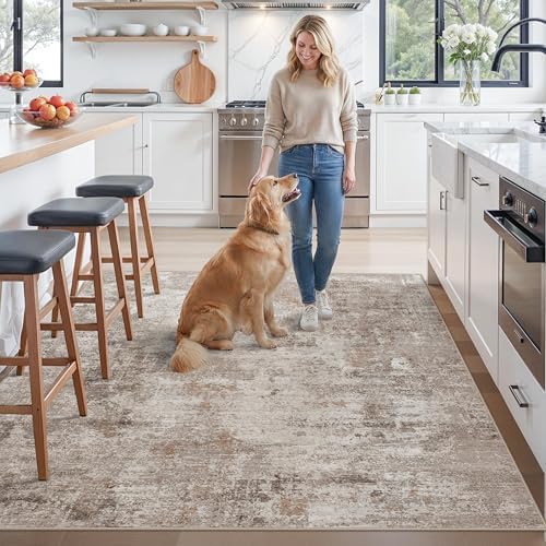 ZHXXUJ 6x6 Square Area Rug Washable for Kitchen Dining Room (Beige Grey) - Image 2