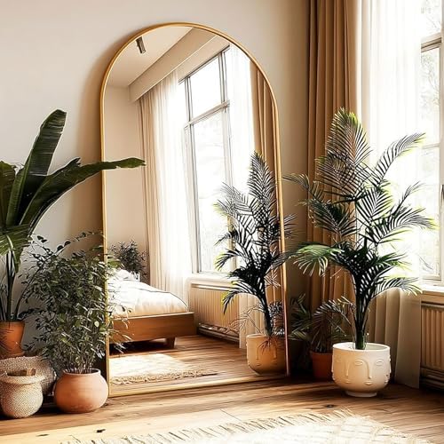 KOMCOTE Full Length Floor Mirror, 91x46 Inch Oversized Arched Standing Mirror in Gold for Bedroom, Living Room, Dressing Room - Elegant Freestanding Leaning Mirror Decor - Image 5