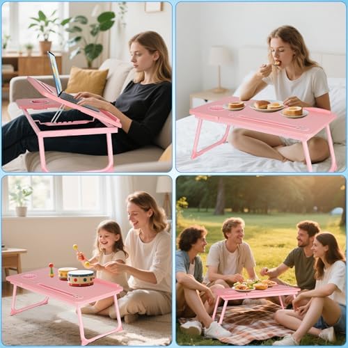 Laptop Bed Desk, Adjustable Lap Desk, Small Laptop Table with USB Charge Port, Desktop Card &Pen Slot, Cup Holder, Foldable Bed Tray Table for Couch Sofa Chair Floor Eating Working - Image 6