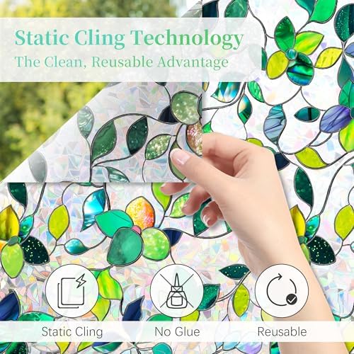 Finnez Window Privacy Film, Stained Glass Rainbow, Green, 23.6" x 157.4" - Image 3