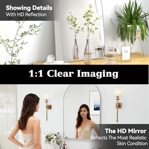 36x24 Bathroom Mirror Arch Wall Mounted/Against Aluminum Frame Silver - Image 4