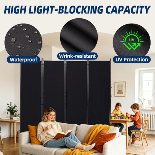 4 Panel Wide Room Divider Wall Screen for Room Separation,88''W x 71''H - Image 3
