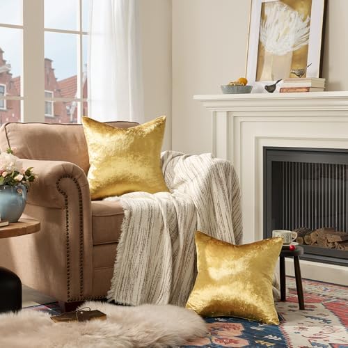 GIGIZAZA Gold Velvet Pillow Covers 16x16 Decorative Pillows Pack of 2 - Image 7