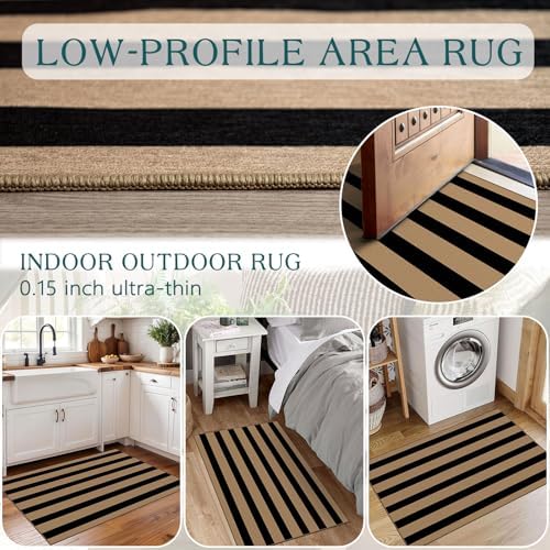 Front Door Mat Indoor Outside Entrance 2x3 Black Tan Striped Rug - Image 6