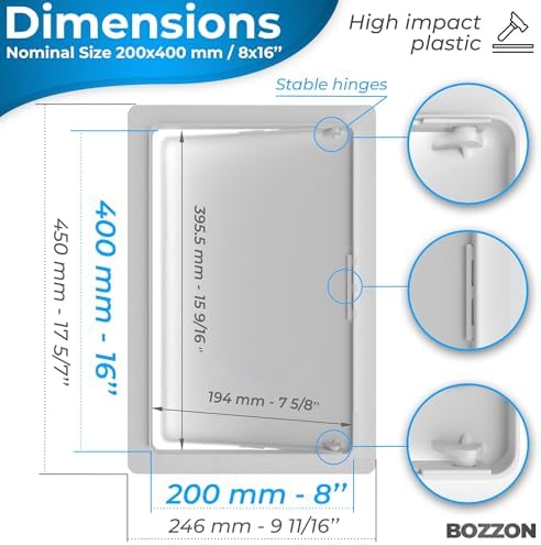 BOZZON Access Panel for Drywall - 8 x 16 in - Wall Hole Cover - Access Door - Plumbing Access Panel for Drywall - Heavy Durable Plastic White - Image 2