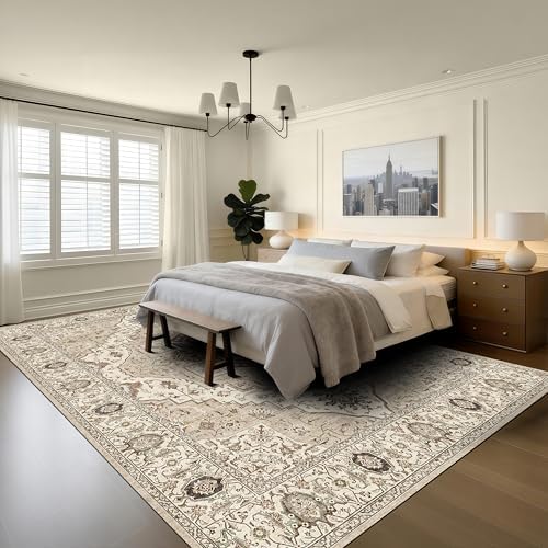 9x12 Bedroom Washable Area Rug,Vintage Low Pile Rugs by Winslssol