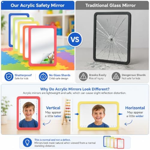Dandat 10 Pcs 6x4 Shatter Proof Unbreakable Kids Mirrors, Warm Colors - Image 3