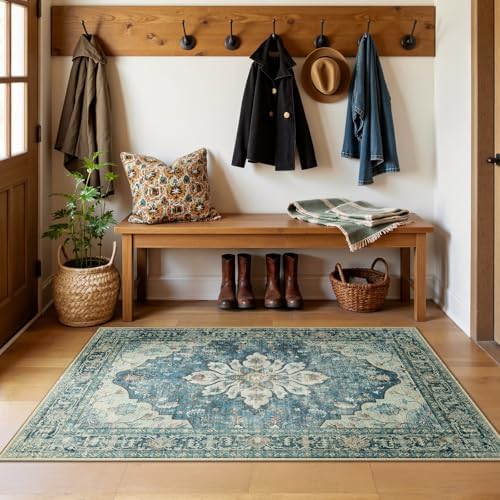RELEANY Washable Area Rug, 3'x5', Blue/Vintage Dark Blue - Image 3