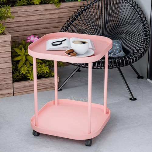 Side Table with Wheels, 2-Tier End Table Small Night Stand - Image 4