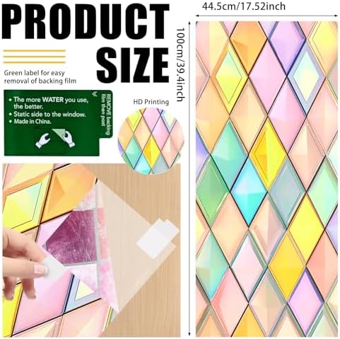 Nuxovilar Pastel Geometric Diamond Pattern Window Film 17.7x39.4 PVC - Image 4