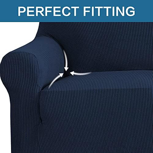 H.VERSAILTEX Stretch Oversized Sofa Cover 1 Piece Sofa Slipcovers for Living Room Feature Thick Checked Jacquard Fabric with Elastic Bottom, Sofa X-Large - Navy - Image 5