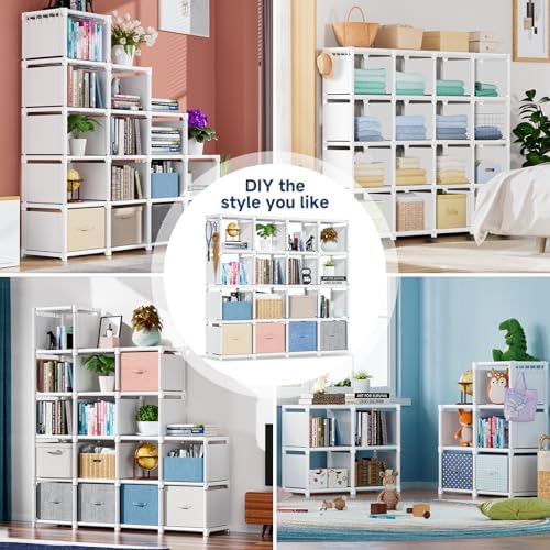 Mavivegue 16 Cube Storage Organizer Book Shelf, Metal Cube Bookshelf, DIY Bookcase, Tall Book Case for Bedroom, Living Room, Office - White - Image 7