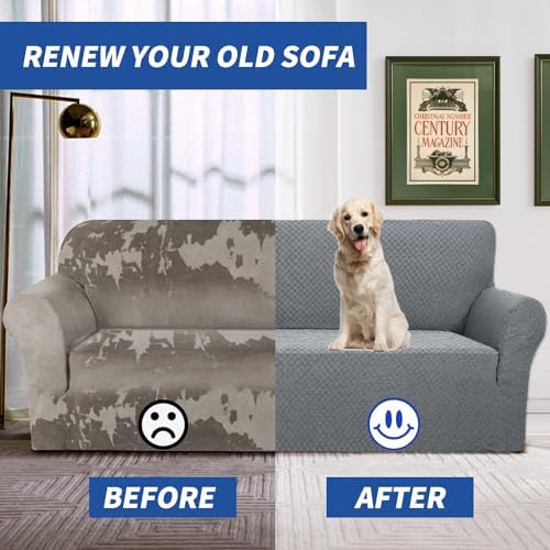 YEMYHOM Couch Cover Latest Jacquard Design High Stretch Extra Large Sofa Covers Pet Dog Cat Proof Oversized Slipcover Non Slip Magic Elastic Furniture Protector (XL Sofa, Light Gray) - Image 5