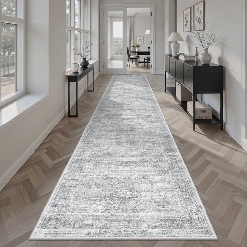 Soalmost Runner Rug 2x10 Washable Non-Slip Hallway Kitchen Runners Grey - Image 3