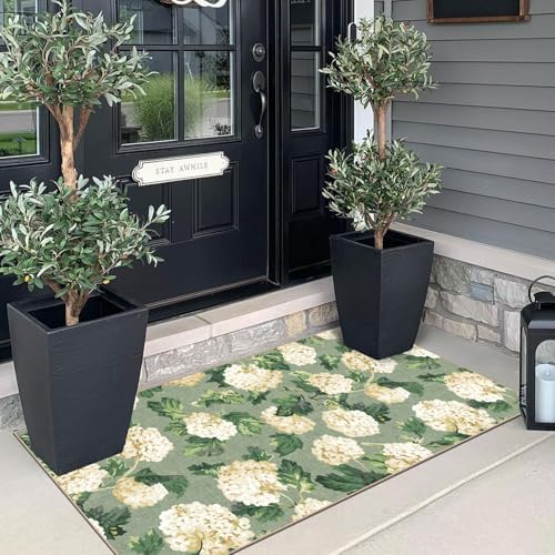 Front Door Mat Indoor Entrance - 2x4.3 Sage Green Beige Floral Rug - Image 3