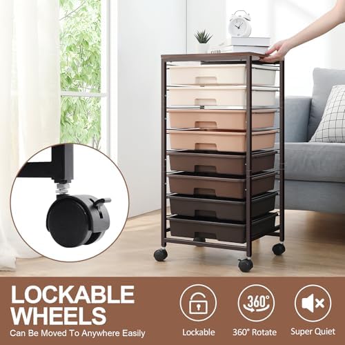 SYKIARIOL Rolling Cart with Drawers, 8 Drawers Utility Cart, Brown Gradient - Image 4